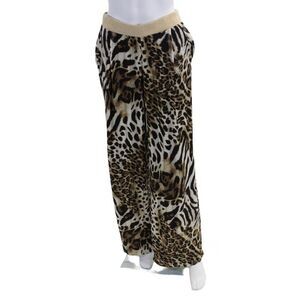 Jeff Gallano Womens Metallic Animal Print Wide Leg Pants Brown Size 2